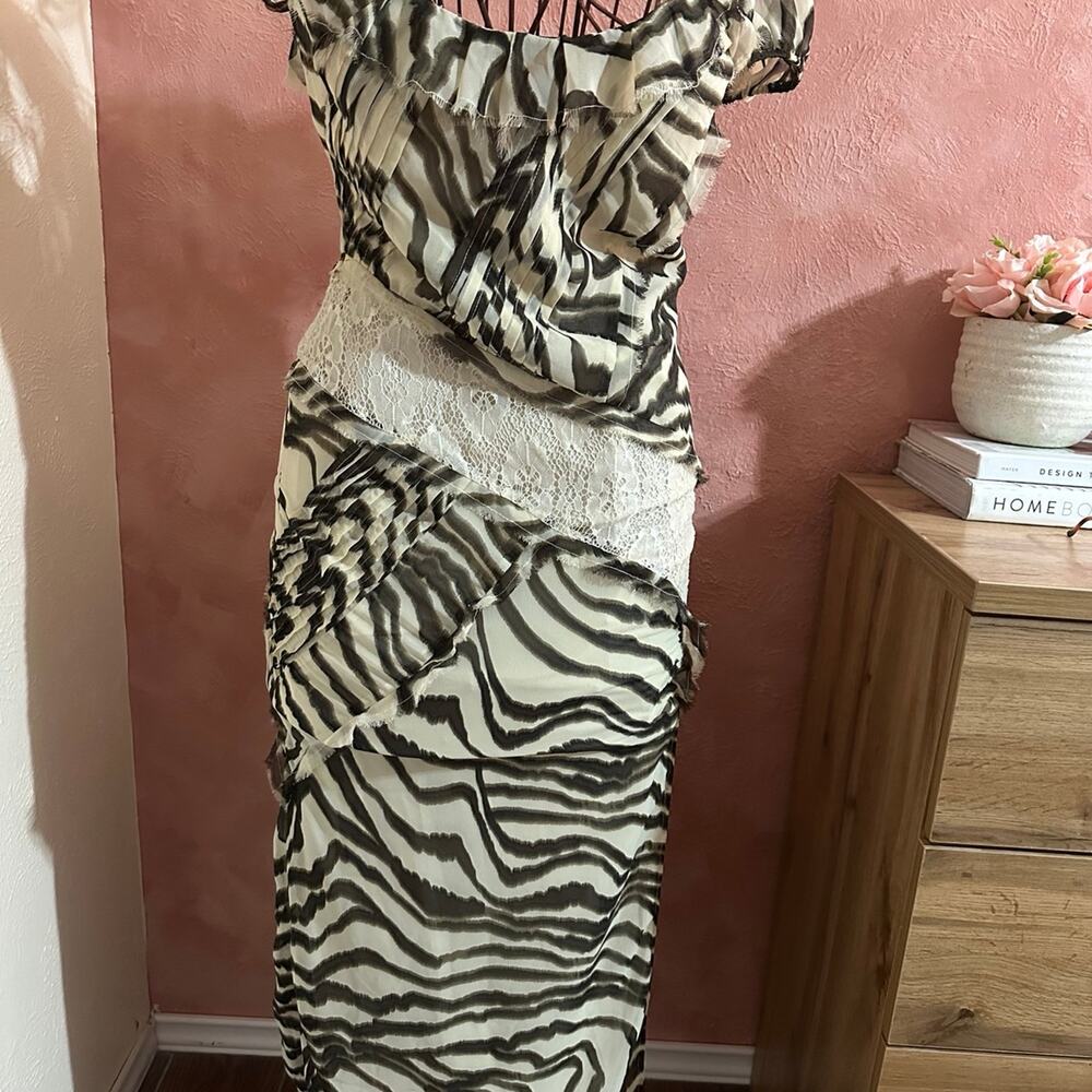 ASOS Zebra Print Lace Panel Scoop Neck Dress